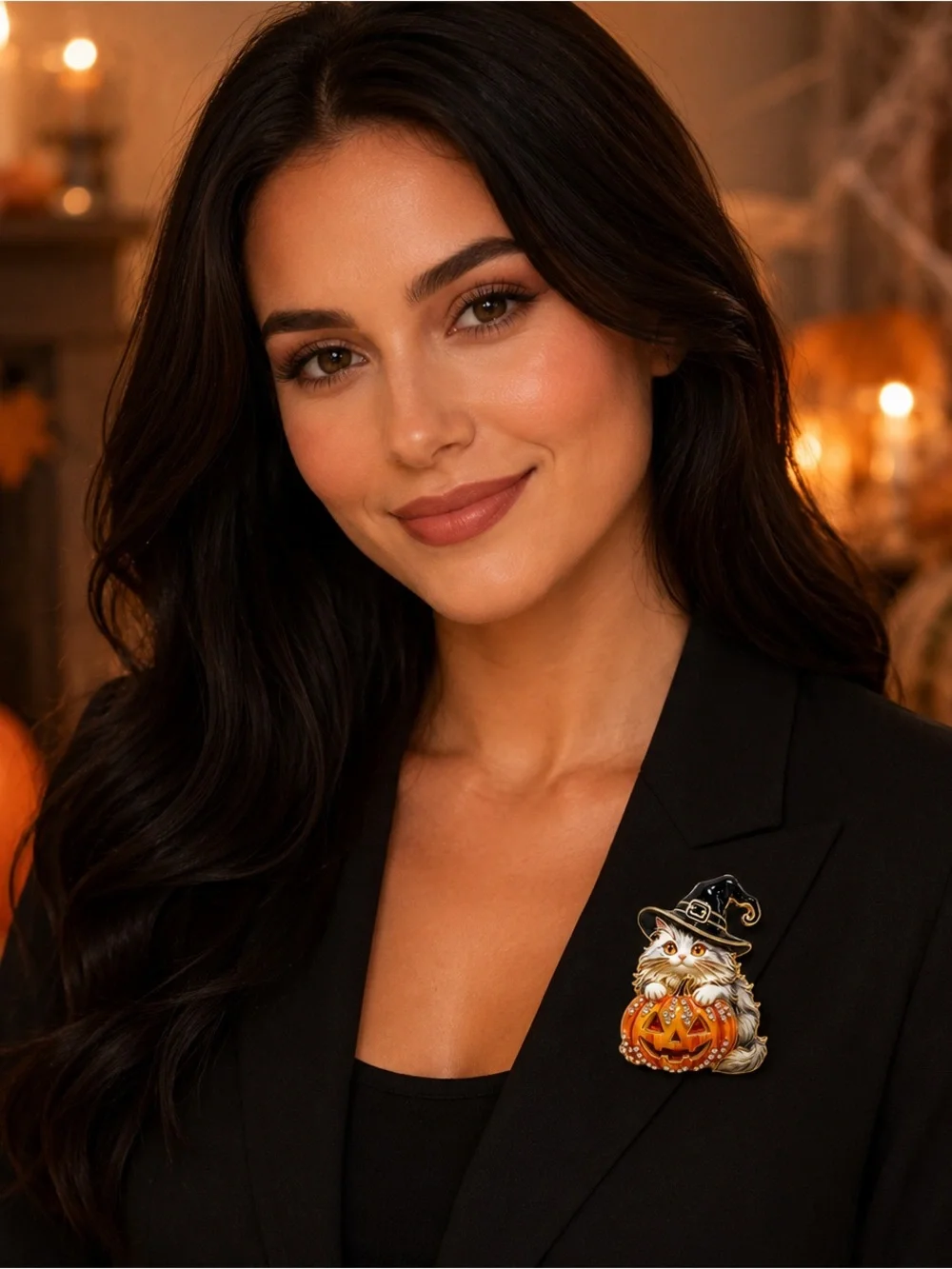 Halloween Witch Cat Pumpkin Brooch 🎃🐈‍⬛